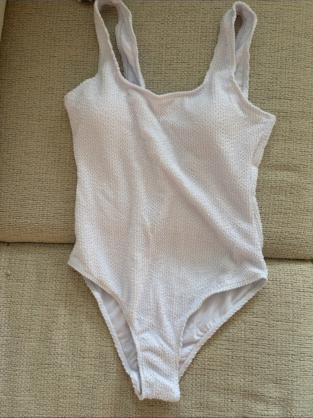 Textured White One-Piece One Size Fits All Swimsuit